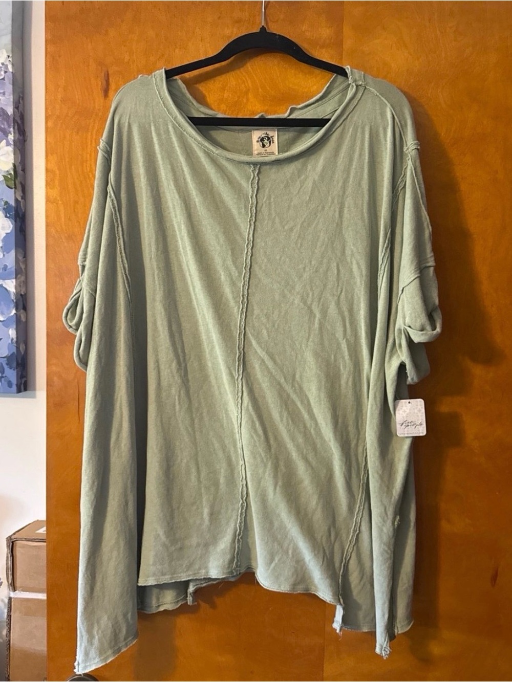 Free People Light Sage Oversized Short Sleeve Top